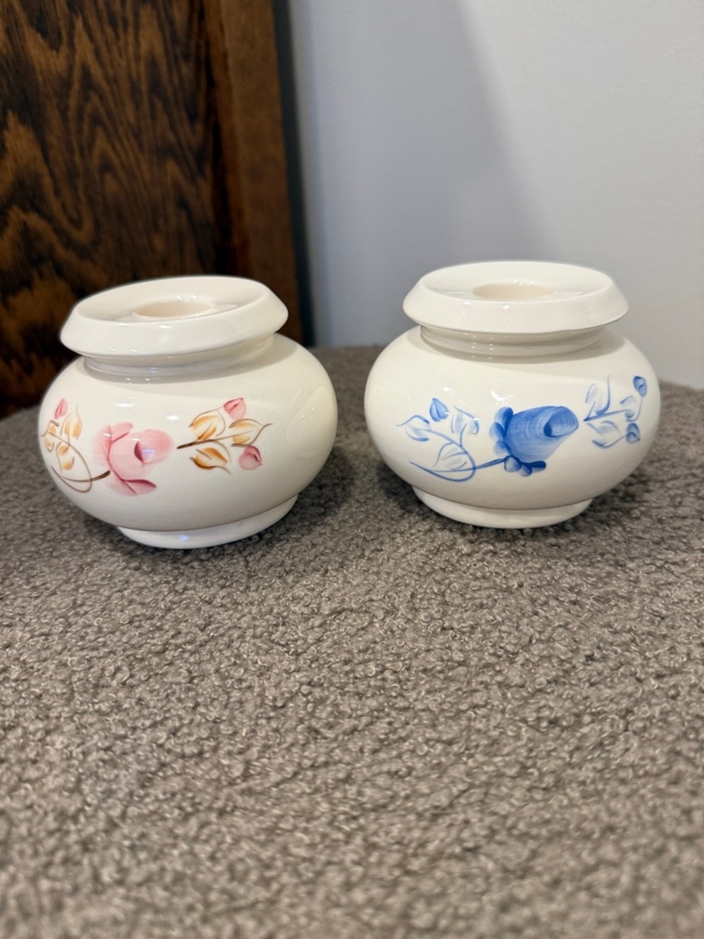 Vintage Hand-Painted Floral Ceramic -  pillar Pink & Blue. Cottage Country